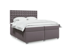Cama Box Spring Con Colchón Cuero Sintético Gris 200x200 Cm