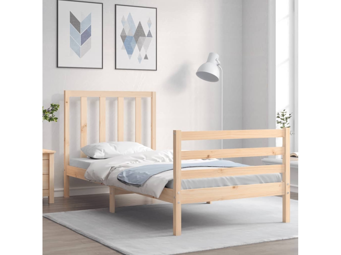 Cama Individual | Estructura De Cama Individual Con Cabecero Madera Maciza