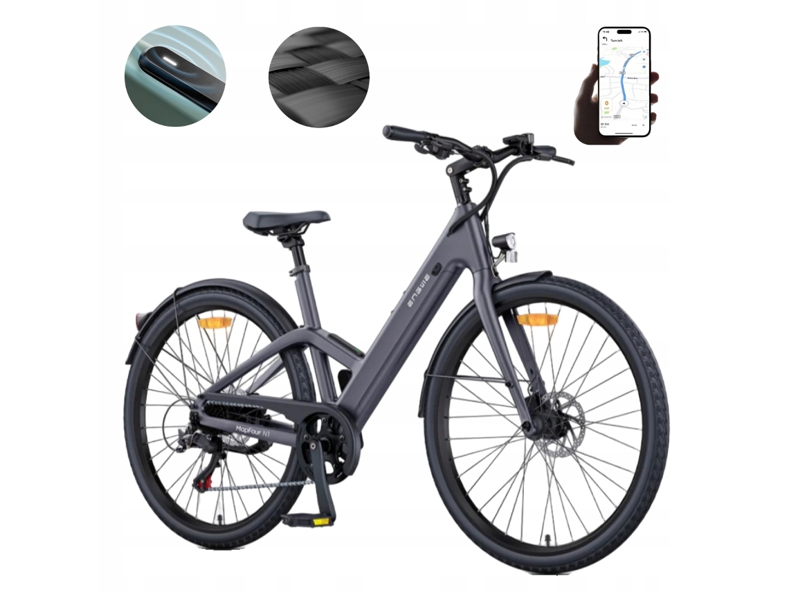 Bicicleta eléctrica urbana ultraligera Engwe N1 Air St de 250 W en fibra de carbono con 100 km de autonomía y frenos hidráulicos.
