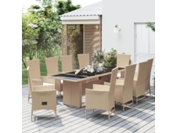 Juego de comedor de jardín de 11 piezas con cojines, mimbre sintético beige, DKD Home Decor