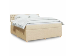Cama Box Spring Con Colchón Tela Color Crema 180x200 Cm