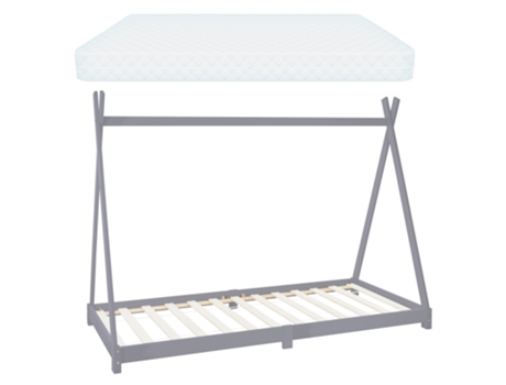 Cama para niños madera pino gris con colchón hipoalergénico somier 90x200 cm ML-DESIGN
