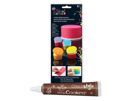 Tapetes Flexibles Para Impresiones De Pastelería Wilton Píxeles + Tubo De Chocolate Para Decorar
