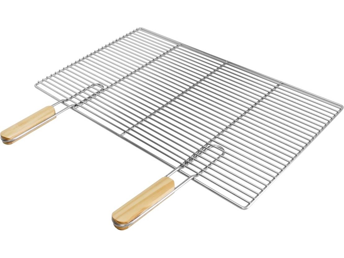 Parrilla Barbacoa Ecd Germany 67x40cm Rectángular Acero Inox 2 Mangos Madera Extraíbles