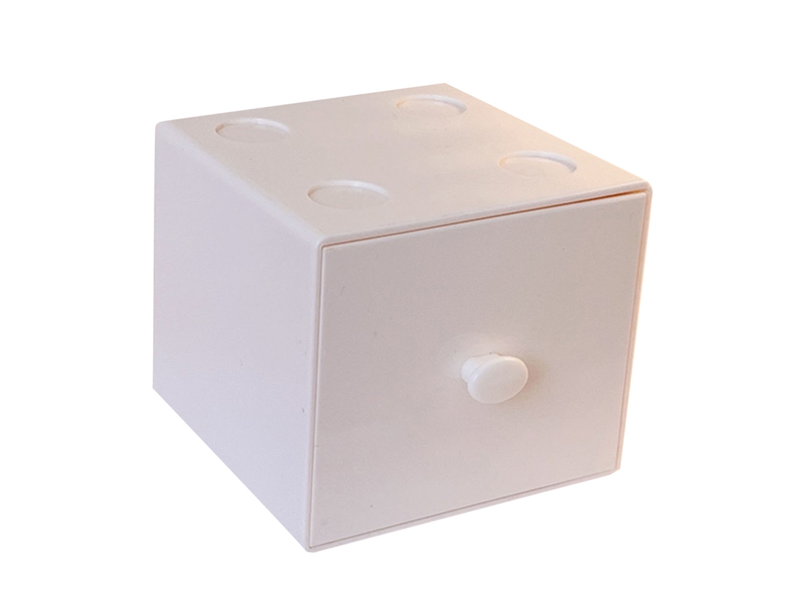 Caja De Almacenamiento Cuadrada De Plástico Apilable Con Cajón, Color Blanco, Para Oficina Y Hogar.
