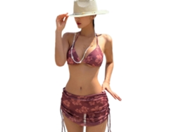 Traje de baño de dos piezas para mujer con estampado floral y falda de playa triangular - SFUSHOS