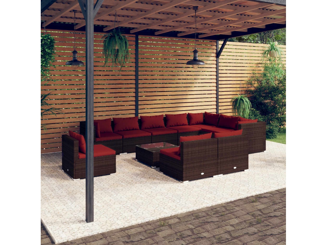 Conjunto de jardín de 11 piezas con cojines de mimbre marrón de DKD Home Decor