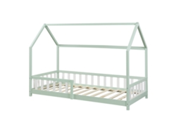 Cama infantil Hesel en forma de casa pino con reja 90x200cm - Verde menta [EN.CASA]