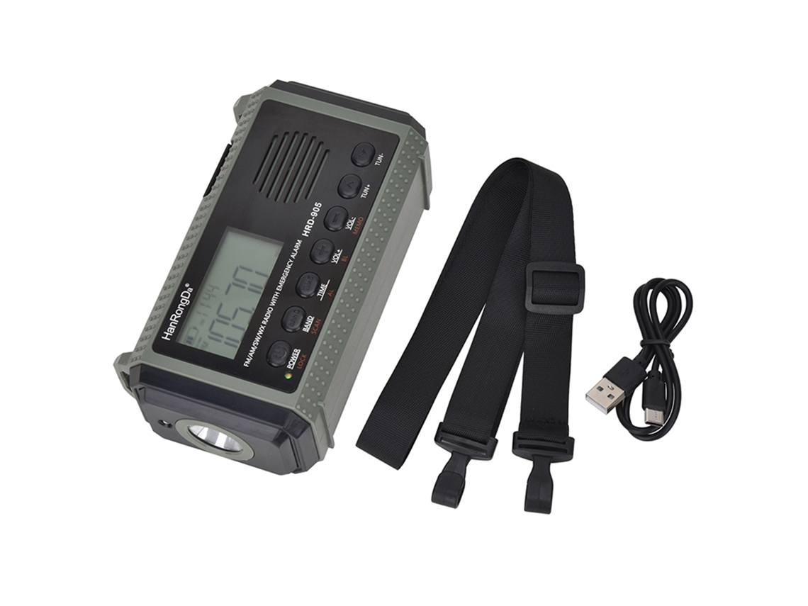 Radio De Emergencia Para Exteriores Hrd-905 Am Fm Sw Wb Linterna Solar Con Manivela Luz De Lectura Sos Usb-c
