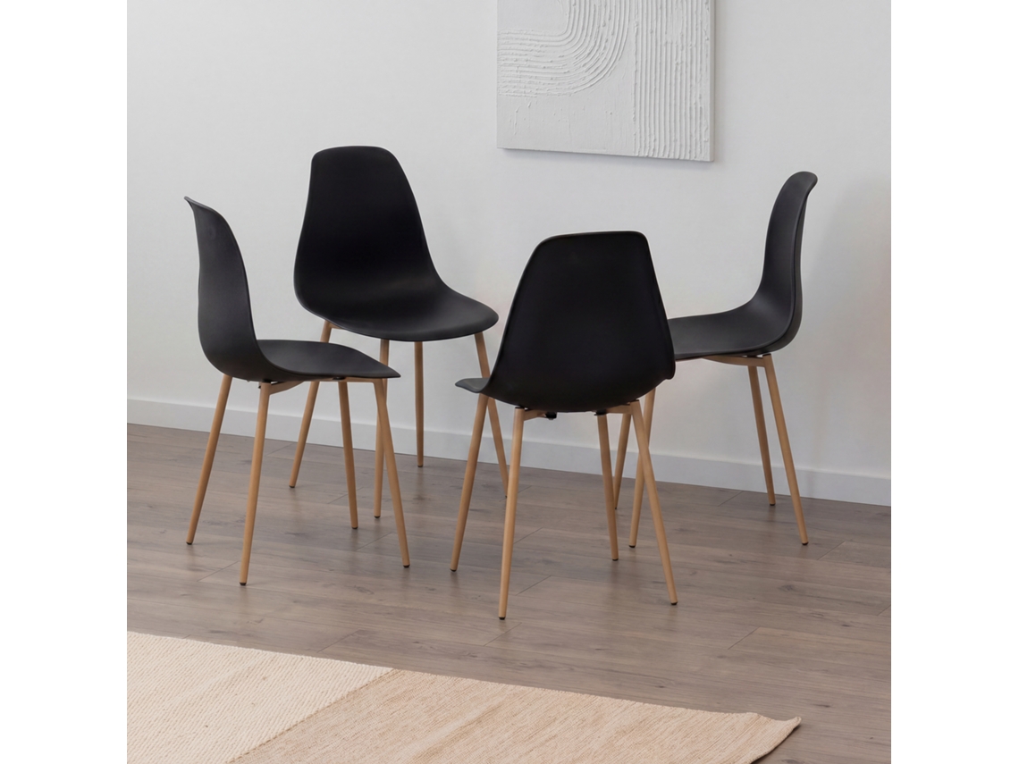 Juego De 4 Sillas De Comedor Hemans Negras Con Respaldo Alto Y Patas Metálicas Efecto Madera, Pies Antideslizantes - Mog Casa