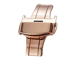 Brazalete De Reloj De Acero Inoxidable Con Cierre Desplegable Doble Y Botón Pulsador, 18 Mm, Oro Rosa.