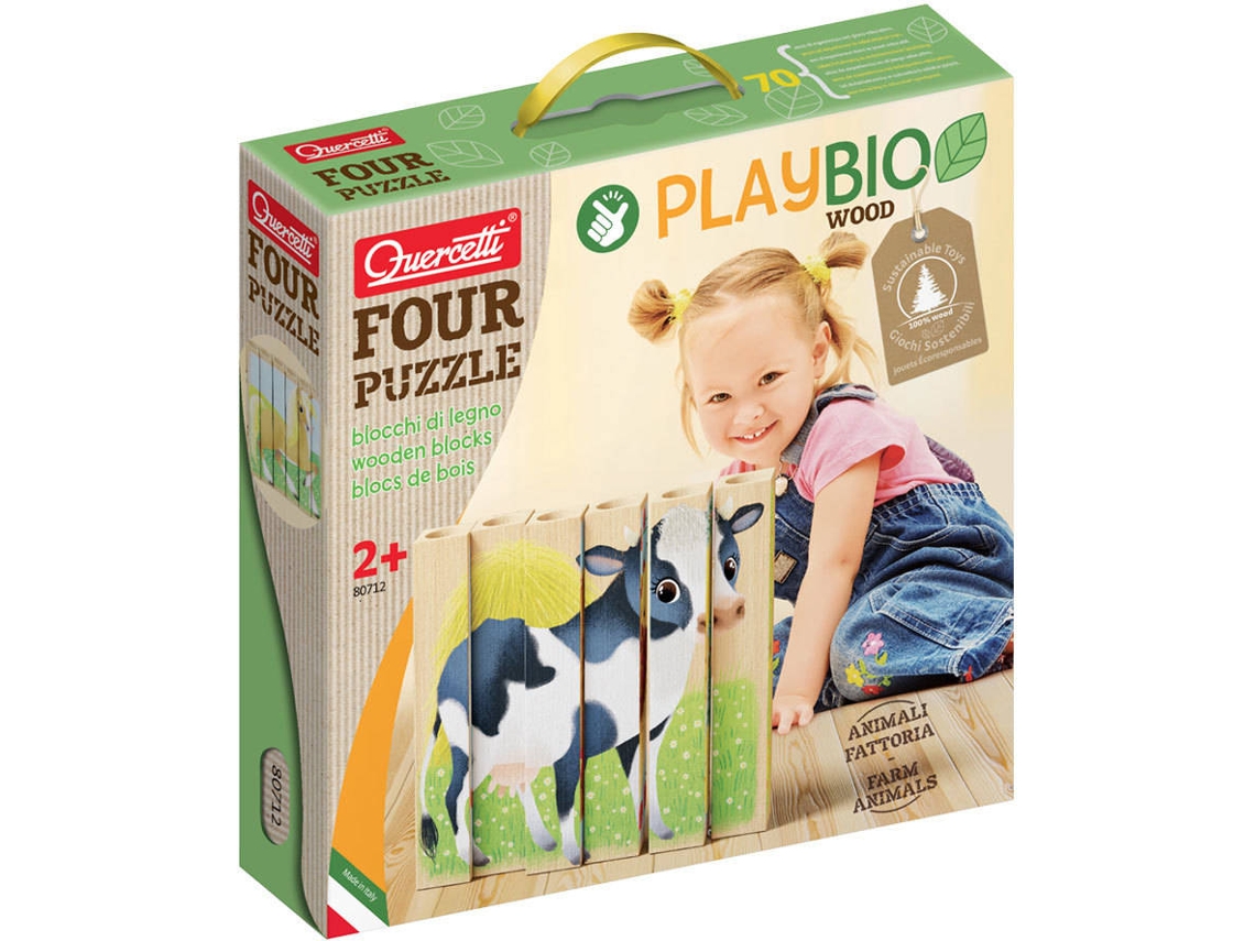 Juego Educativo QUERCETTI PLAYBIO Puzzle 4 Animales Granja 6 pzs (Edad Mínima: 2 Años - 30 x 29 x 7 cm)