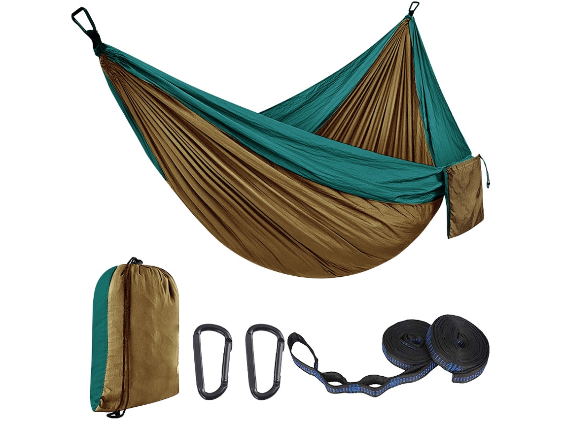 Hamaca Individual Chrui Con 51 Correas Y Mosquetón, 270 X 140 Cm (verde Oscuro, Camello)