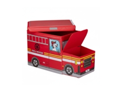Caixa De Assento Relaxdays Para Crianças, Com Tampa, Dobrável, Carro De Bombeiros, 50 L, Vermelho.