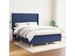 Cama Box Spring Con Colchón Tela Azul 140x200 Cm