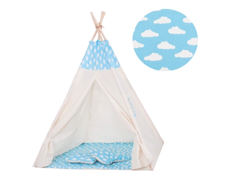 Tienda de campaña infantil Tipi, Wigwam completa con alfombra de suelo y dos cojines 160x120x100 cm