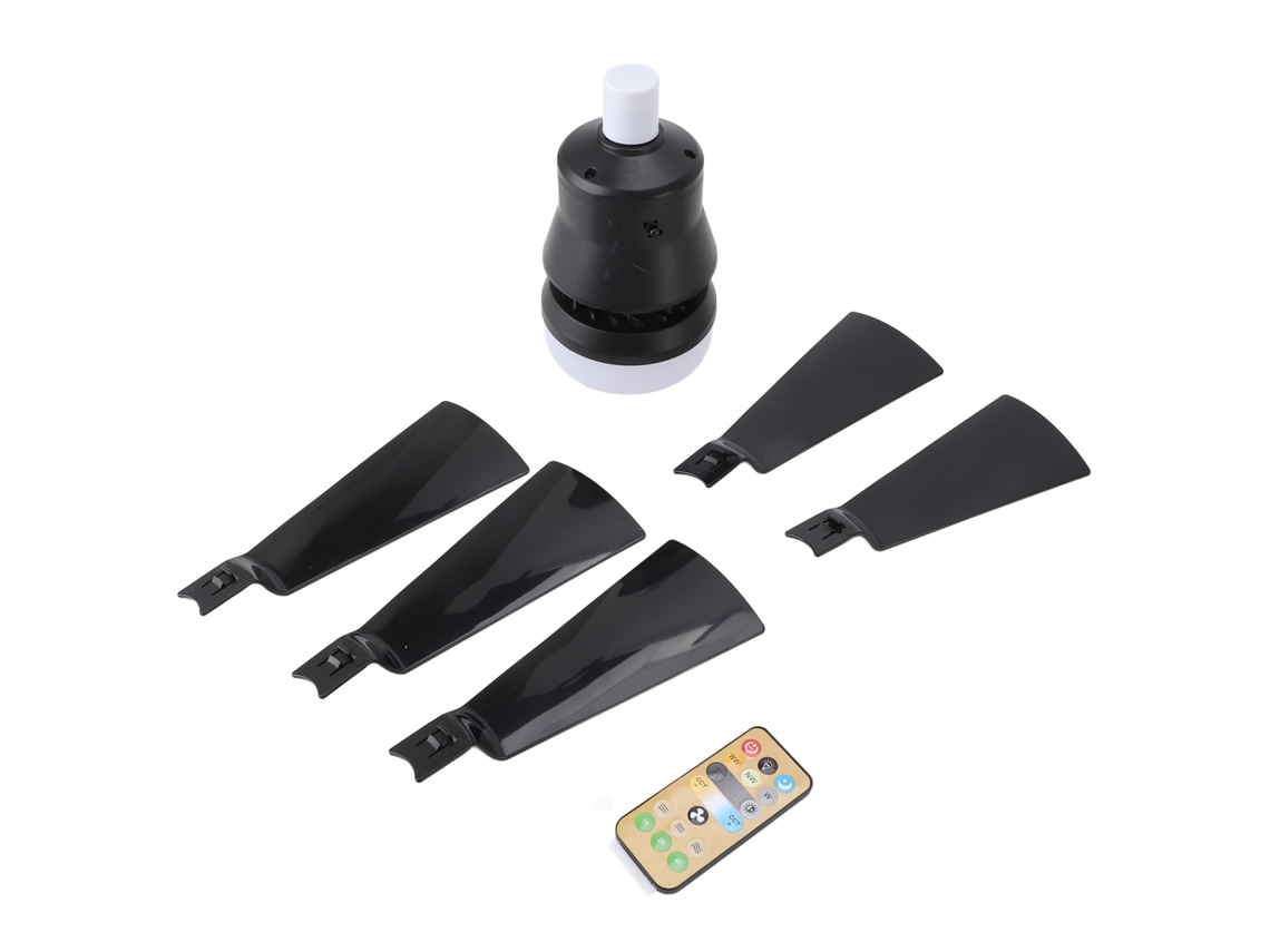 Ventilador de techo con luz regulable, mando a distancia, 3 velocidades, negro.