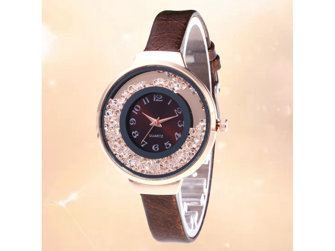 Reloj De Cuarzo Zhoulianfa Para Mujer, De Piel Sintética, Con Esfera Efecto Arena Movediza (marrón).