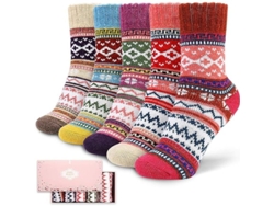 5 Pares De Calcetines Térmicos De Invierno Para Mujer Con Diseño Vintage, Suaves Y Cálidos, Hechos De Lana Y Algodón.