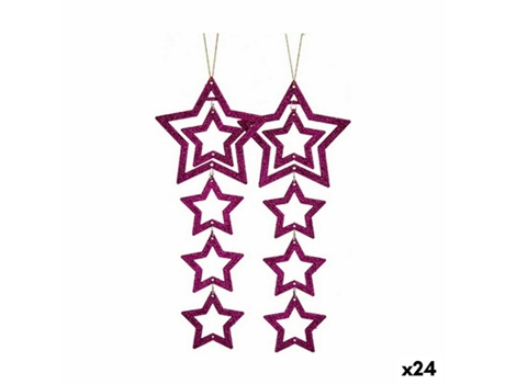 Set Adornos de Navidad Estrella Fucsia 19x0,2x23 cm (24 Unidades)