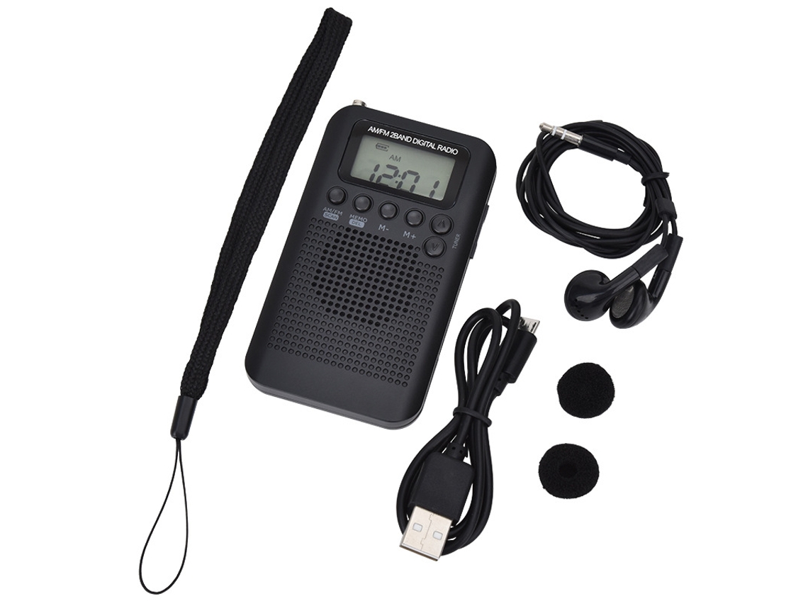 Radio portátil digital estéreo FM/AM DSP con alarma y temporizador (103 x 60 x 15 mm)