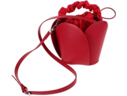 Bolsa Saco Feminina De Couro Vermelho Com Cordão, Elegante Mini Bolsa De Ombro Para...