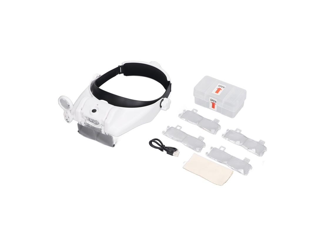 Lupa Recargable Con Cabezal Led Y 4 Lentes Para Lectura Y Reparación.