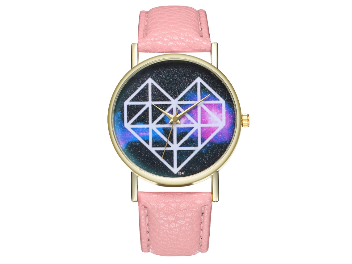 Reloj De Pareja De Cuero Pu Casual Con Dial Corazón Y Líneas Geométricas (rosa)
