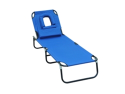 Tumbona Plegable Reposacabezas 4 Posiciones Orificio Cara Camping Azul 120 Kg
