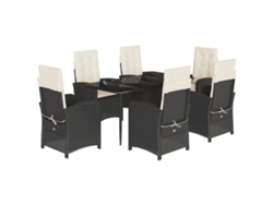 Conjunto 7 de comedor de jardín VIDAXL y cojines ratán sintético negro