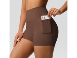 Pantalones Cortos De Yoga Para Mujer Con Bolsillo Lateral Para Teléfono Móvil, Cintura Alta, Para Yoga Y Ejercicio Físico (marrón), Talla L Czhhmart
