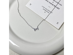 (oro Blanco) Plata De Ley 925, Collar Con Lazo De Mini Corazón Brillante, Cadena Para Clavícula, Dulce Y Sofisticado.