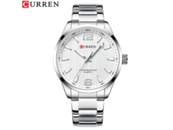 Reloj De Pulsera Sencillo E Impermeable Para Hombre, De Acero Inoxidable (plateado Y Blanco), Con Movimiento De Cuarzo.
