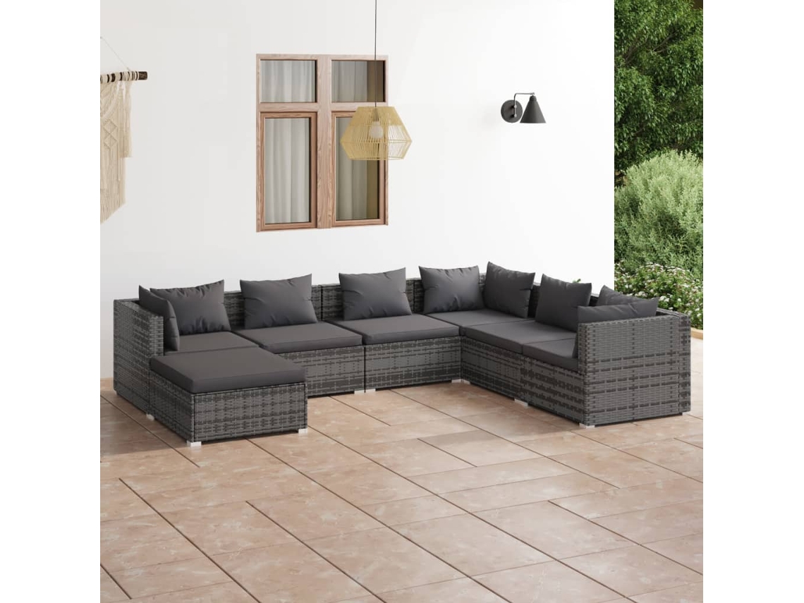 Conjunto de jardín DKD Home Decor de 7 piezas con cojines de mimbre gris