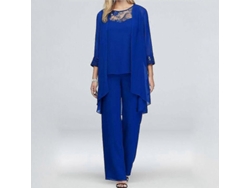 Conjunto de 3 piezas con pantalón para la madre de la novia, conjunto nupcial formal talla grande, gasa azul S