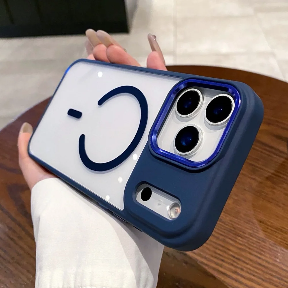 (azul Oscuro, Iphone 16 Pro Max) Funda Rígida Transparente Para Teléfono Con Carga Inalámbrica Magnética Y Protección A Prueba De Golpes.