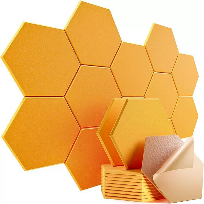 Paineles Acústicos Chrui Espuma Poliéster Hexag Aislamiento 30x26cm 12 Un (naranja)