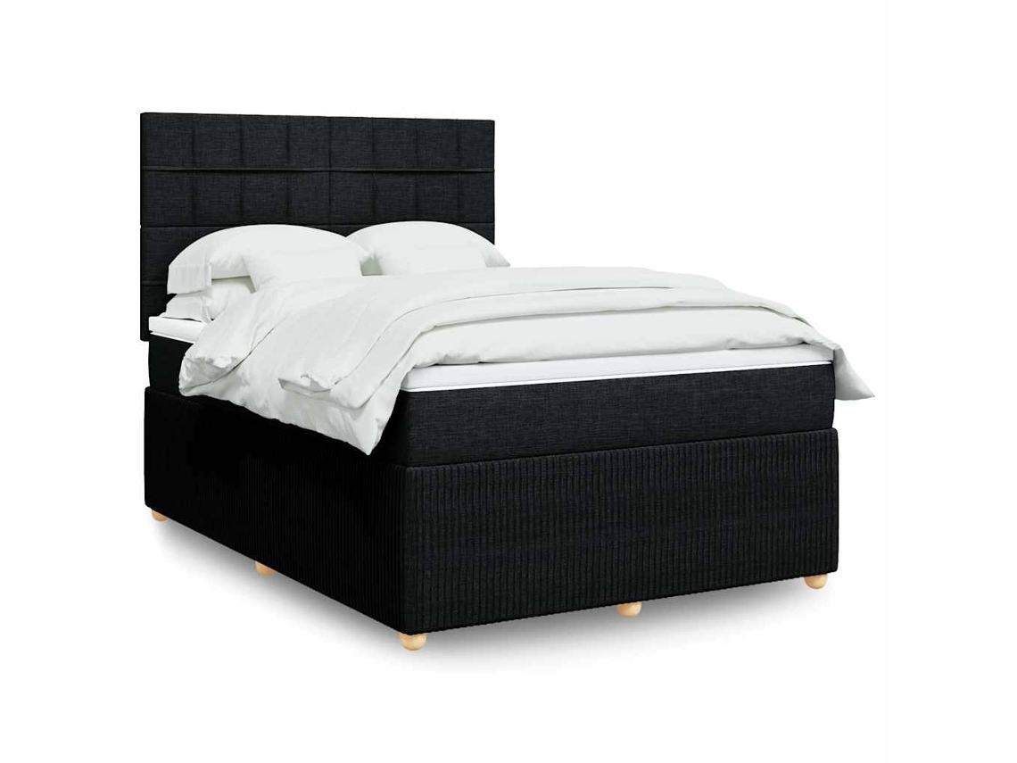 Cama Box Spring Con Colchón Tela Negro 140x200 Cm
