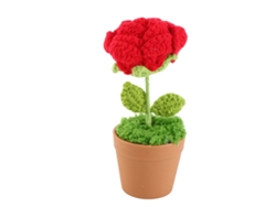 Planta rosa de ganchillo en maceta para decoración del hogar