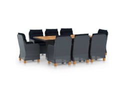 Juego de comedor de exterior de 9 piezas con cojines de mimbre gris oscuro DKD Home Decor