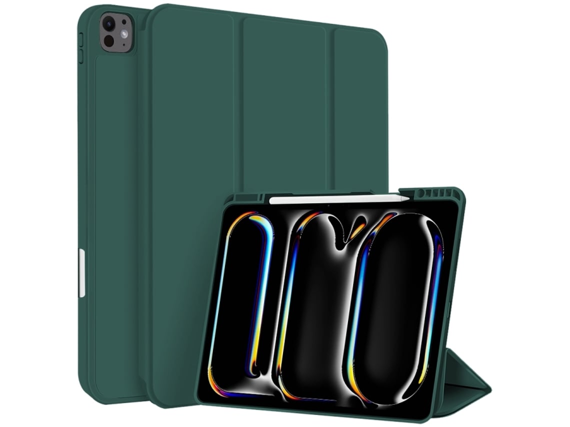 Capa Para Ipad Pro 112018/2020/202111 Polegadas Com Ranhura Para Caneta Em 3 Dobras Verde Escuro