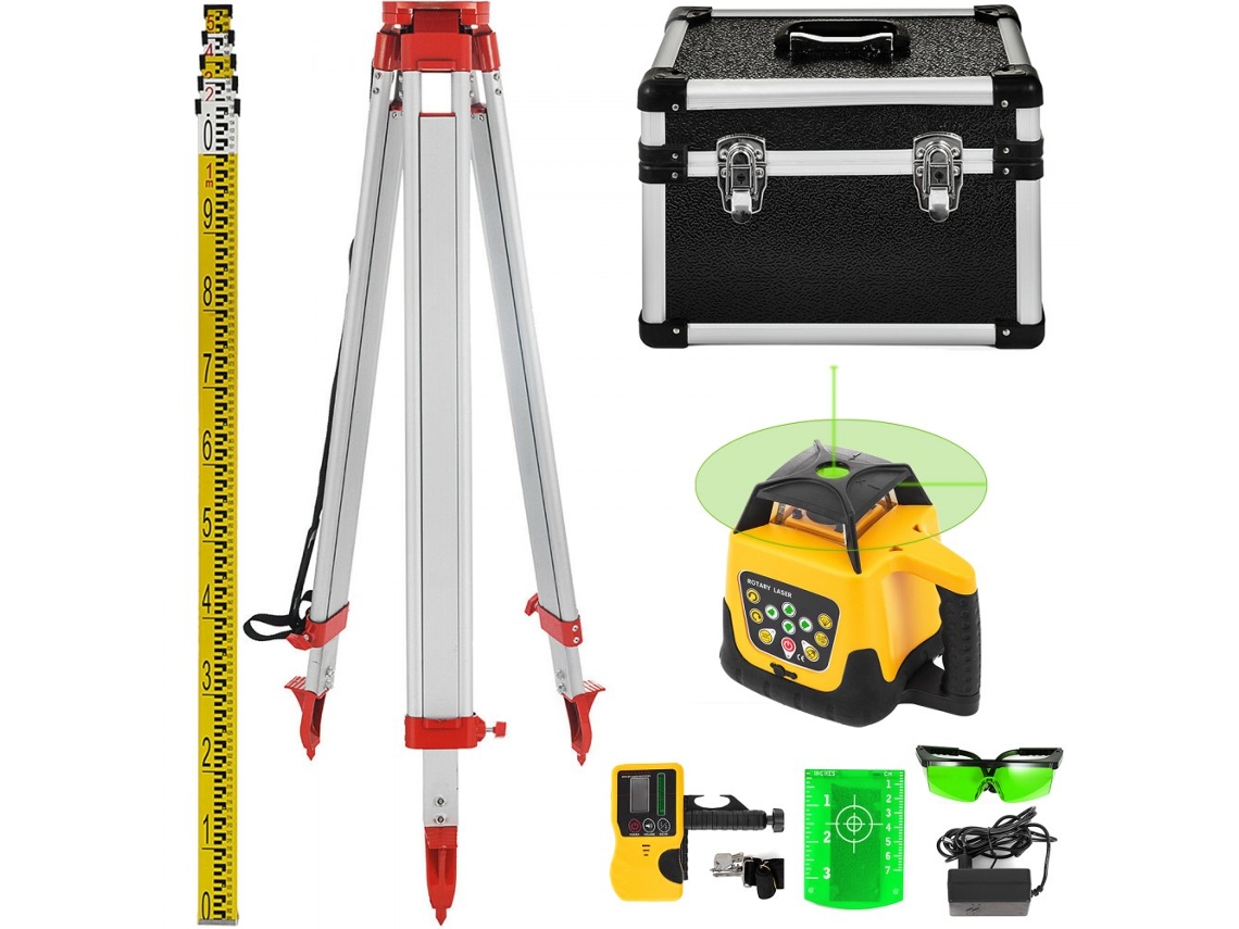 Nivel láser giratorio profesional de 360° con trípode ajustable y regla telescópica Tekmaquinas