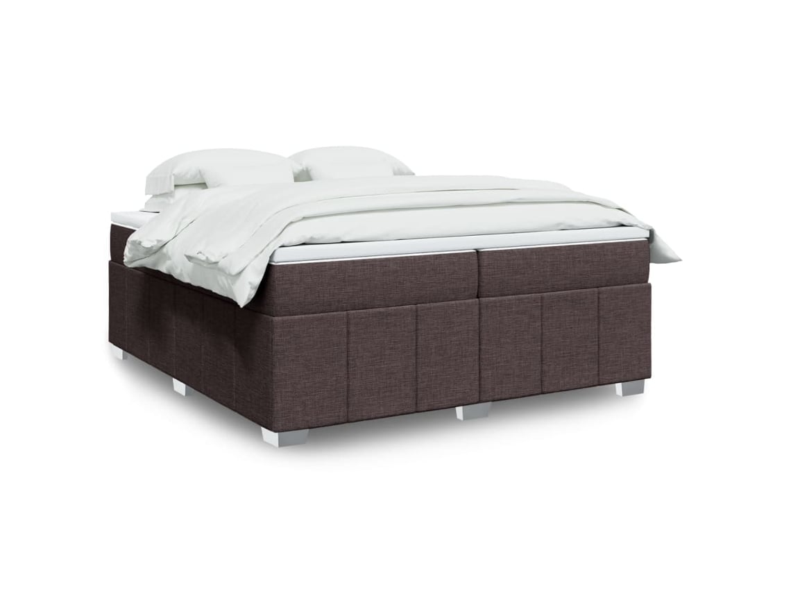 Cama Box Spring Con Colchón Tela Marrón Oscuro 200x200 Cm