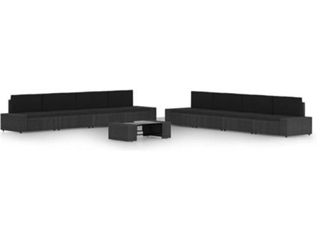 Conjunto 9 de muebles de jardín VIDAXL ratán sintético y cojines negro