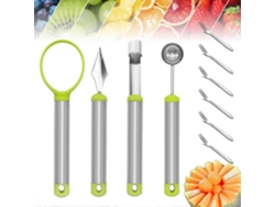 Cortador de melón en bolas, cuchara de acero inoxidable con 6 tenedores para fruta para ensaladas caseras