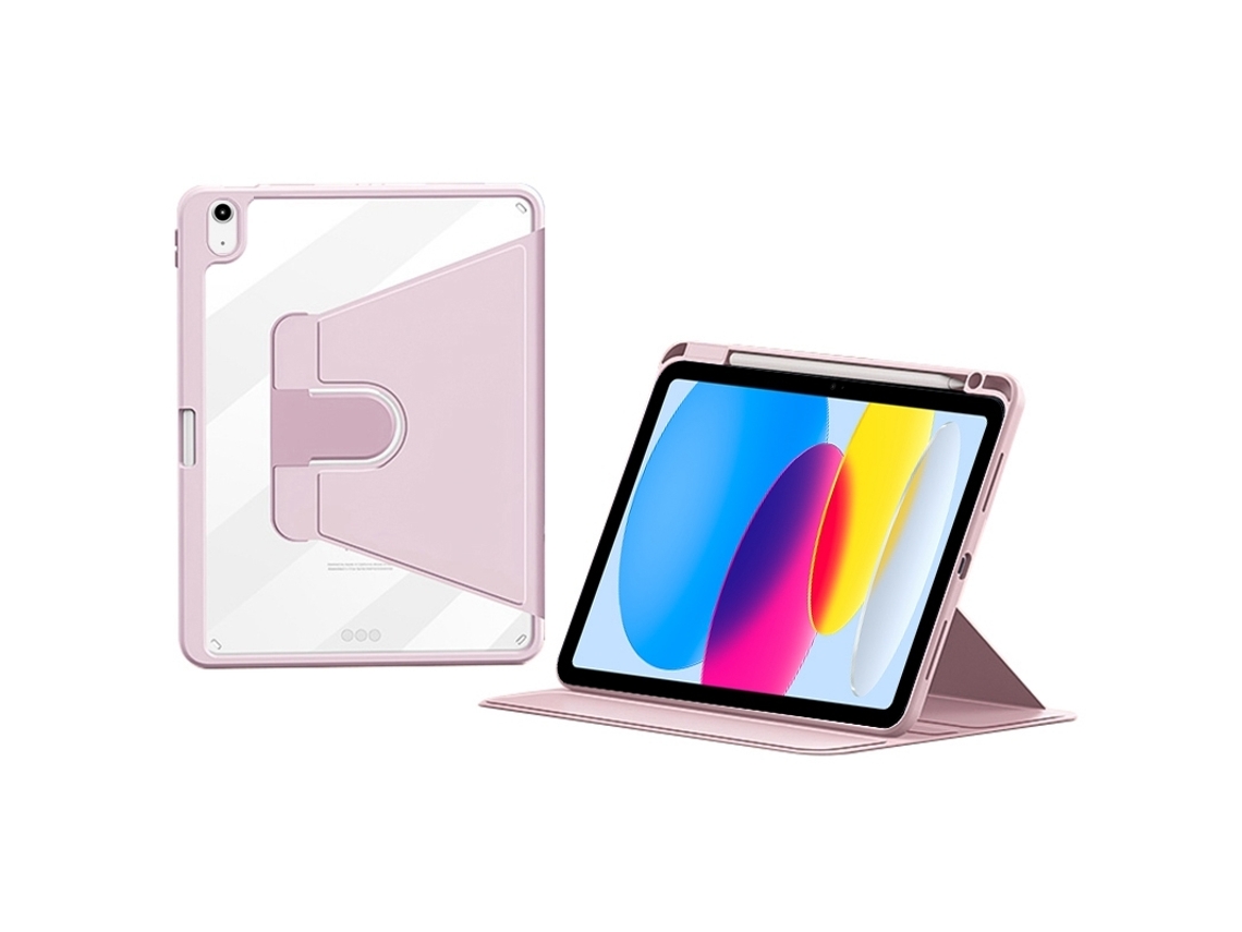 ZRUXE Funda para iPad 10Th Gen 10.9 2021 Zga Tri-Fold 360 Rotation Smart Leather Tablet Case Rosa