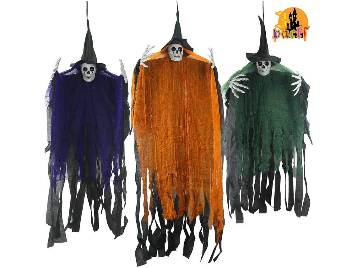 Suspensórios de decoração de Halloween, pacote com 3 enfeites assustadores para festas.