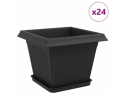 Macetas Vidaxl, 24 unidades, negras, 28,5 x 28,5 x 22 cm, plástico.