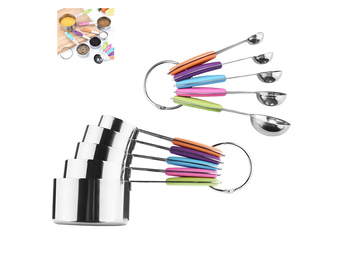 MEOIRUERY Set de 10 Piezas de Tazas y Cucharas de Medición para Repostería con Escala