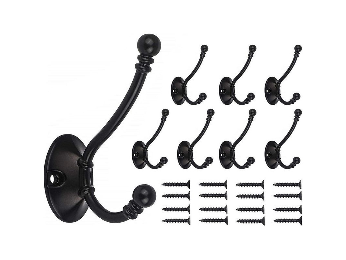 8 Ganchos Dobles De Metal Antiguos Para Puertas De Dormitorio, Baño, Cocina Y Oficina - Negro